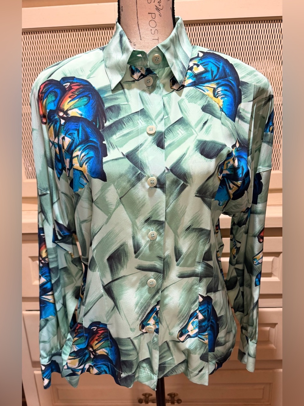 Vintage Escada Margaretha Ley 100% Silk Wild Horse Blouse
